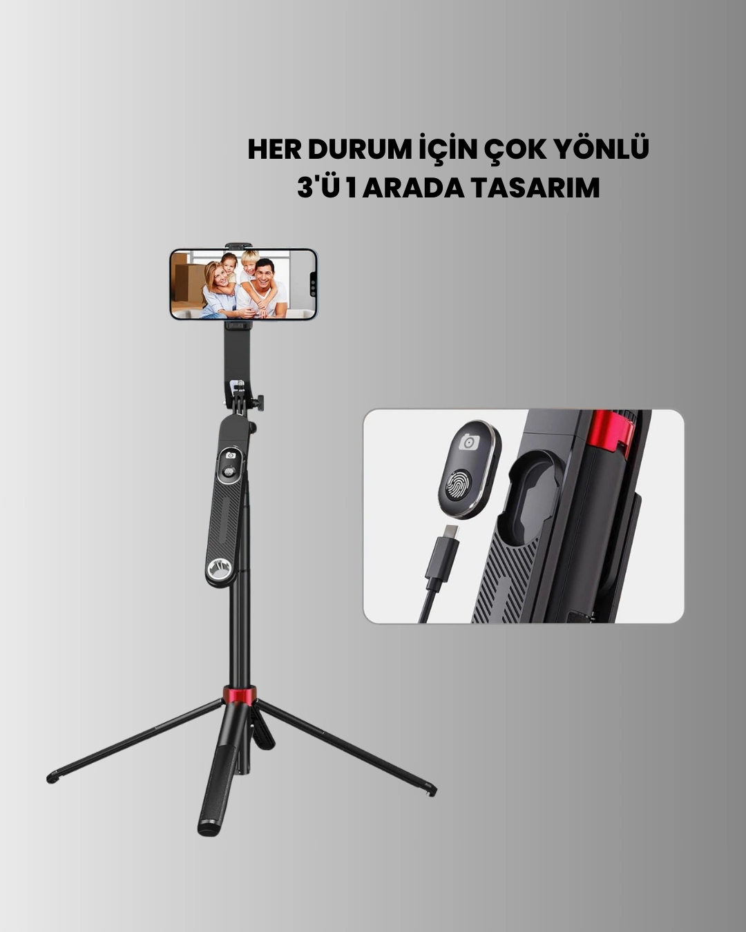 Ayarlanabilir Telefon Tripodu Selfie Stick Çok Açılı Çekim ( Lisinya )
