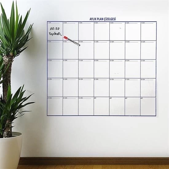 Aylık Planlayıcı Manyetik Duvar Stickerı Takvim Plan Çizelgesi ( Lisinya )