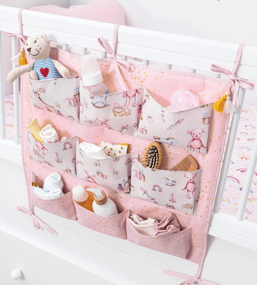 Baby 9 Cepli Bağlamalı Beşik Kenarı Düzenleyici (pembe) ( Lisinya )