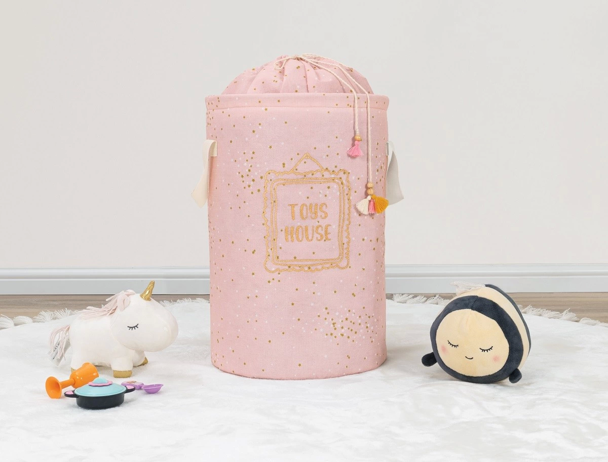 Baby Kullanımı Kolay Desenli Taşınabilir Torbalı Yuvarlak Sepet(pembe) Çamaşır Sepeti 04270 ( Lisinya )