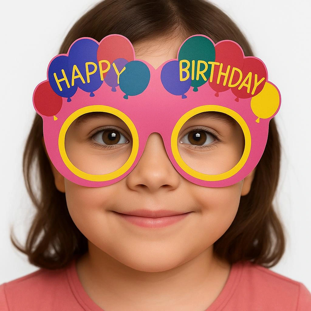 Balon Desenli Karton Doğum Günü Gözlükleri 6 Adet Pembe Renk ( Lisinya )