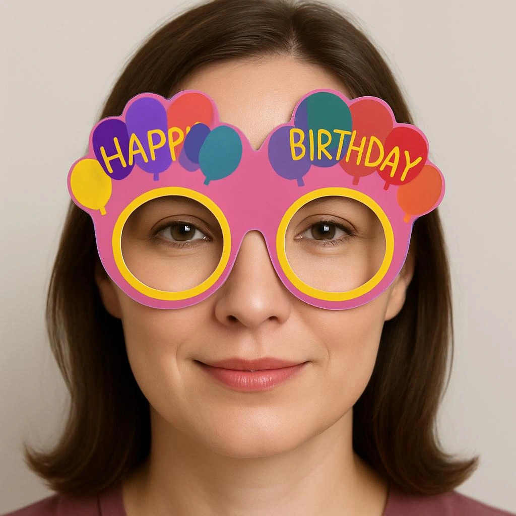 Balon Desenli Karton Doğum Günü Gözlükleri 6 Adet Pembe Renk ( Lisinya )