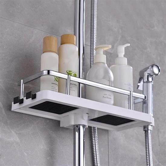 Banyo Direğine Asılabilir Köşelik Şampuanlık Sabunluk Çift Askılı Düzenleyici Raf Paslanmaz ( Lisinya )