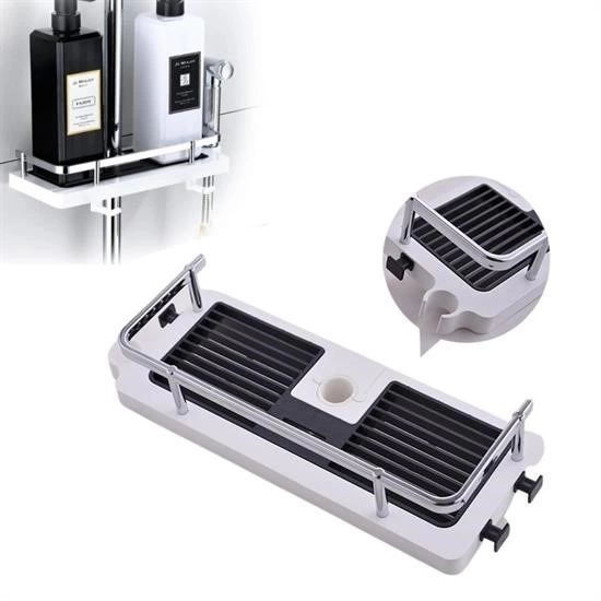 Banyo Direğine Asılabilir Köşelik Şampuanlık Sabunluk Çift Askılı Düzenleyici Raf Paslanmaz ( Lisinya )