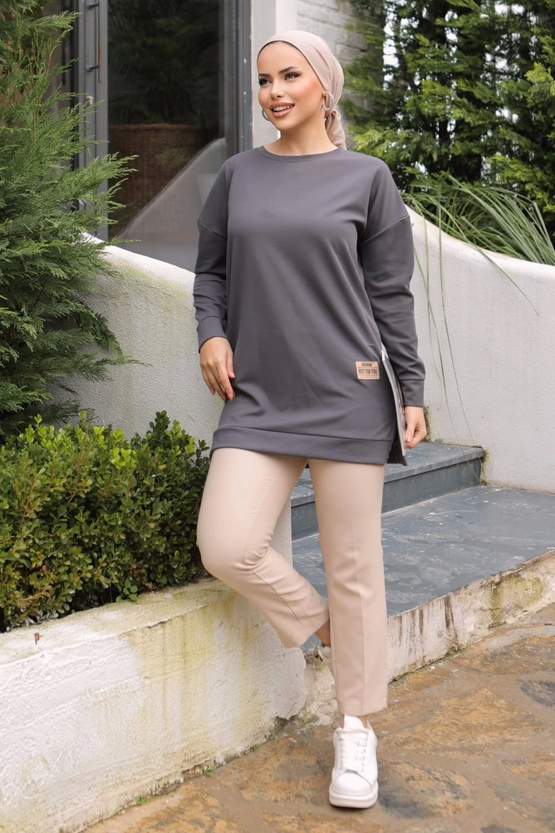 Yeni Stil Gri Füme Detaylı Tunik 10020 ( Lisinya ) Yeni Stil Gri Füme Detaylı Tunik 10020 ( Lisinya )