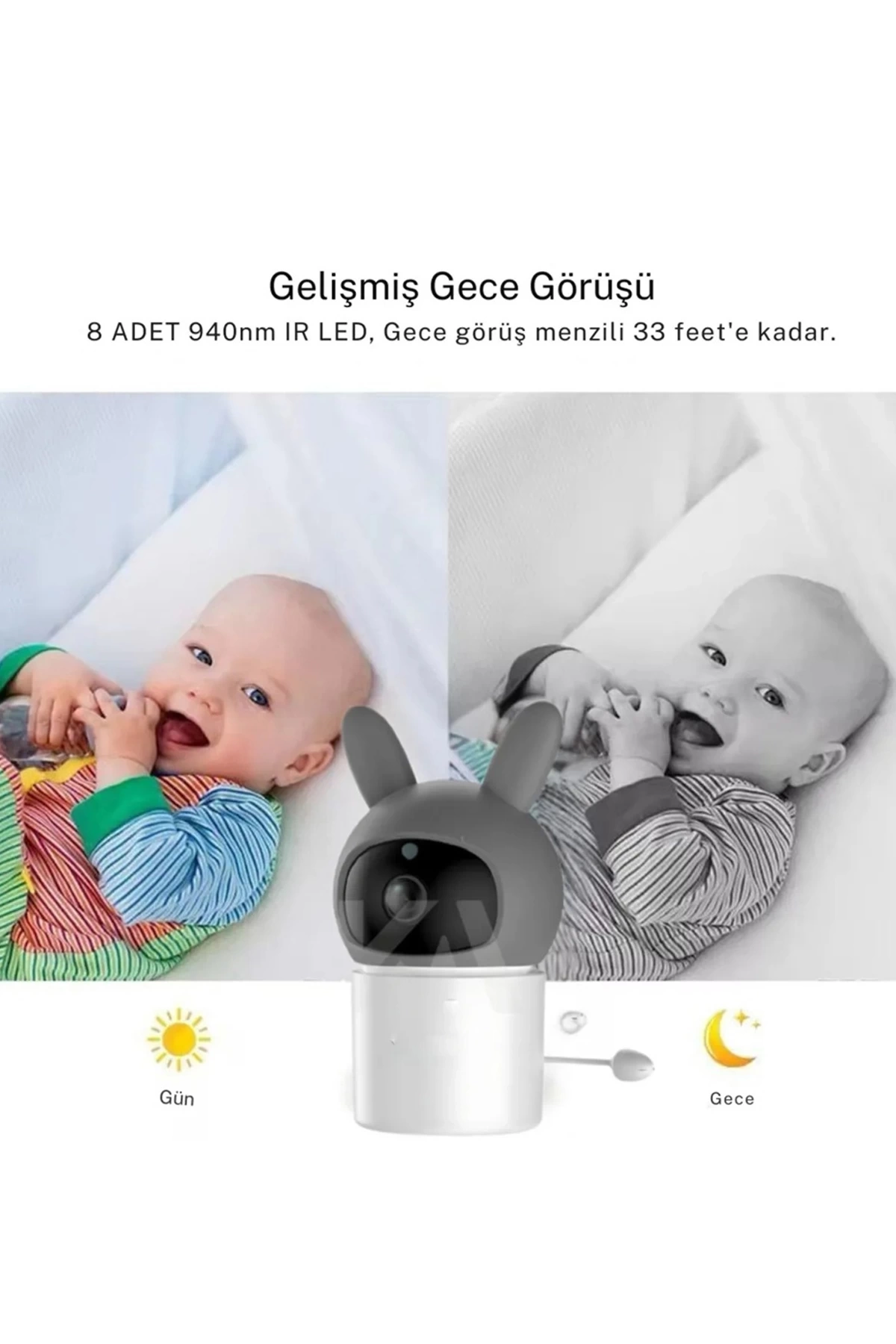 Bebek Kamerası Kumandalı Monitörlü Karşılıklı Konuşma Özellikli , Hatırlatıcılı Ip Bebek Kamerası ( Lisinya )