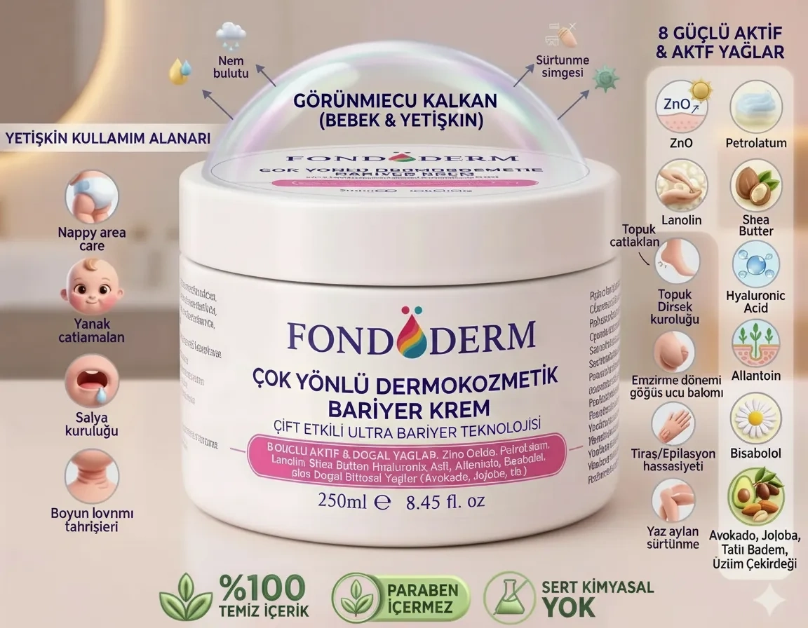 Fondöderm Dermokozmetik Bariyer Krem | Bebek Pişik Kremi ve Yoğun Onarıcı Nemlendirici Doğal Yağlar İçeren Çok Amaçlı Cilt Bakım Kremi ( Lisinya )