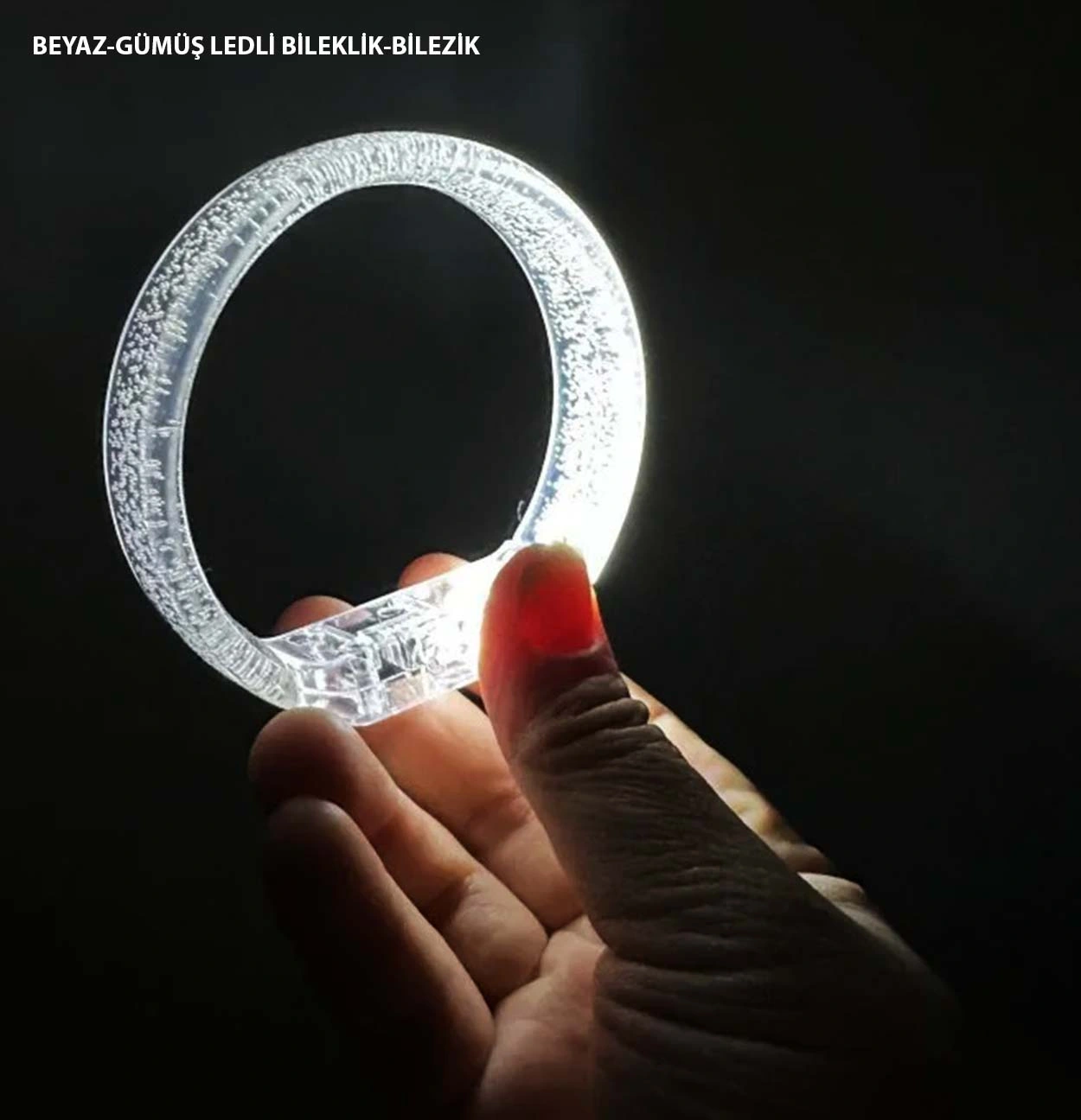 Beyaz-gümüş Led Işıklı Baskı Yapılabilen Pilli Bileklik Bilezik ( Lisinya )
