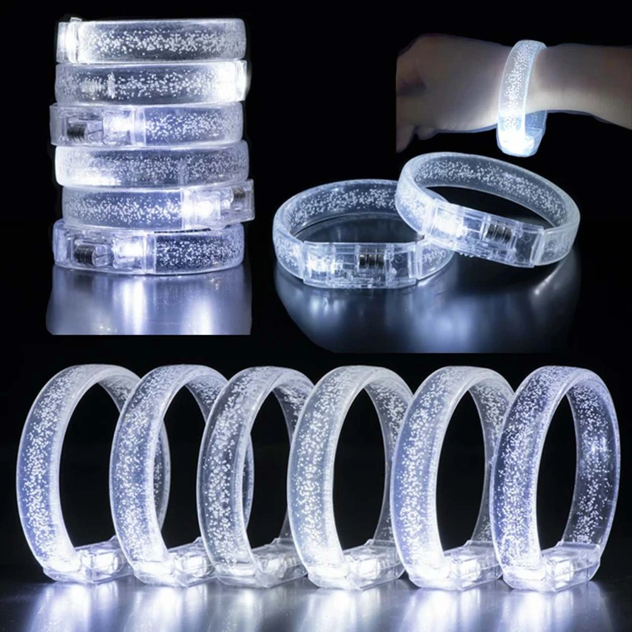 Beyaz-gümüş Led Işıklı Baskı Yapılabilen Pilli Bileklik Bilezik ( Lisinya )