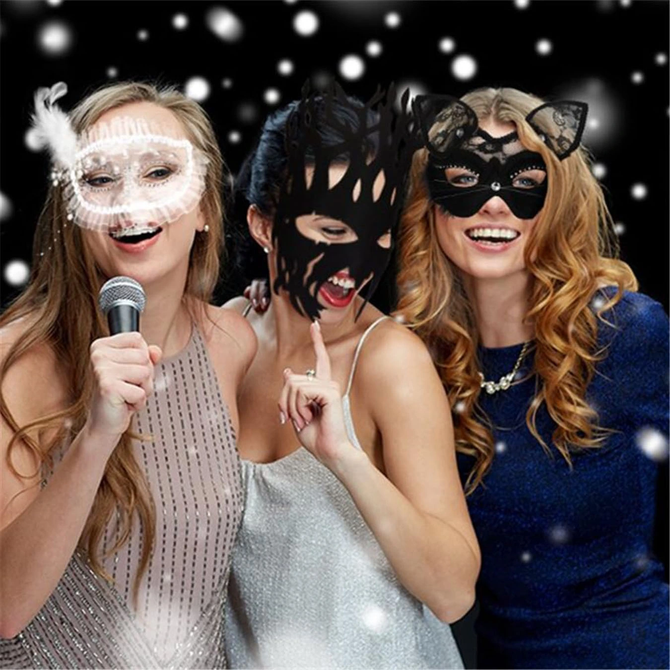 Beyaz İnci Taşlı Parti Maskesi ( Lisinya )