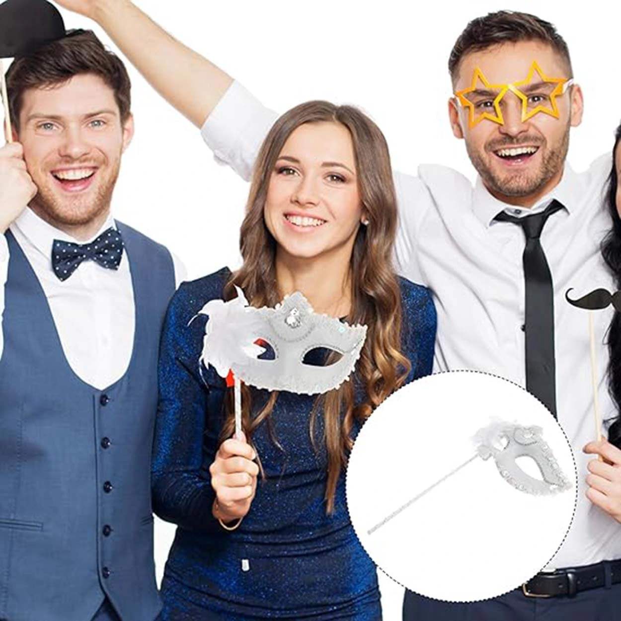 Beyaz Işıltılı Tutmalı Fotoğraf Çekimi Maskesi ( Lisinya )