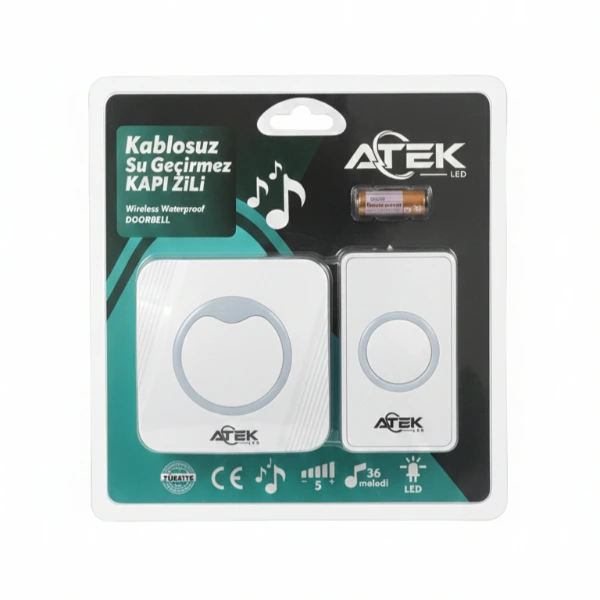 Beyaz Kablosuz Su Geçirmez Kapı Zili ( Lisinya )