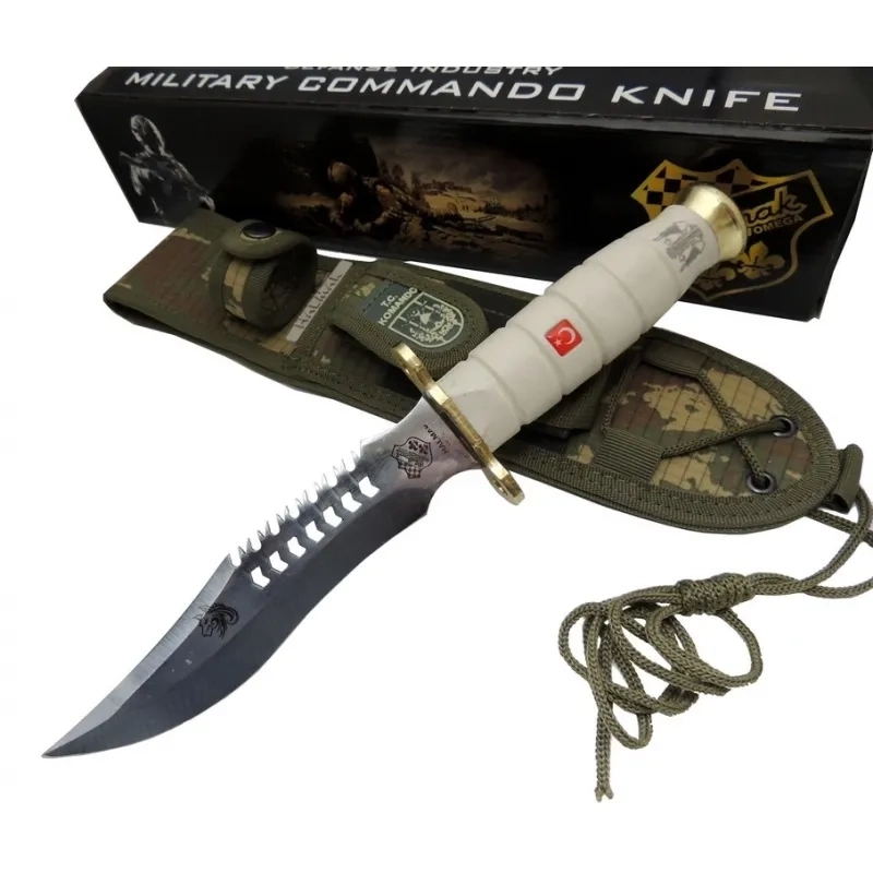 Beyaz Kurt Tırtıklı Oluklu Komando Bıçağı 30 Cm - Kamuflaj Kılıflı ( Lisinya ) Beyaz Kurt Tırtıklı Oluklu Komando Bıçağı 30 Cm - Kamuflaj Kılıflı ( Lisinya )