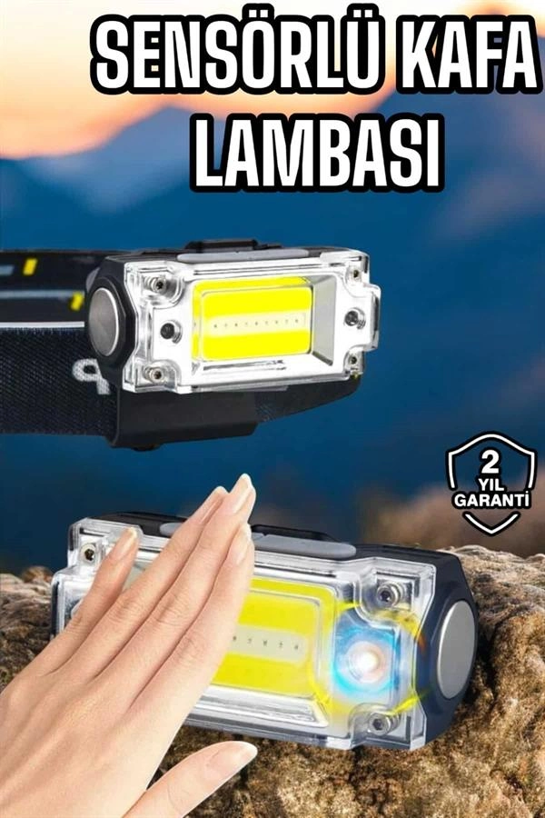 Beyaz Led Işık Sensörlü Kafa Lambası Lityum Batarya Led El Fenerli Şarjlı ( Lisinya )