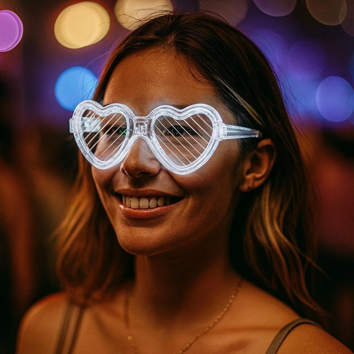 Beyaz Led Işıklı Kalp Gözlük – 3 Modlu ( Lisinya )