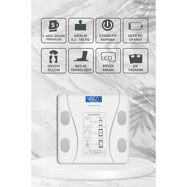 Beyaz Renk Bluetooth Özellikli Akıllı Tartı ( Lisinya )