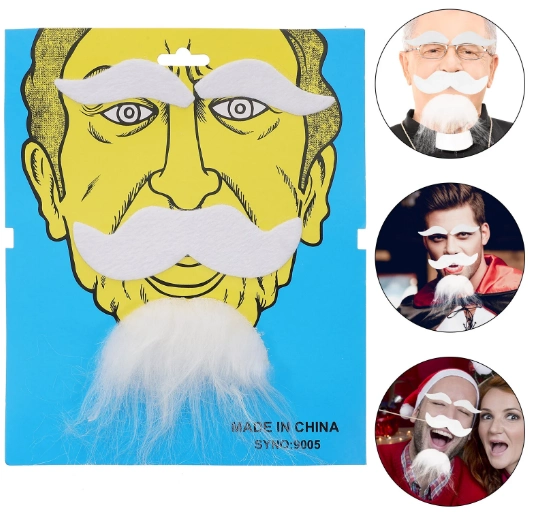 Beyaz Renk Kendinden Yapışkanlı Takma Sakal Bıyık Ve Kaş Seti ( Lisinya )