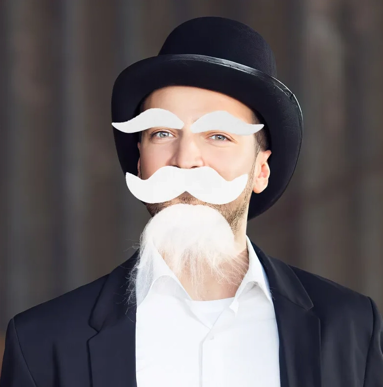 Beyaz Renk Kendinden Yapışkanlı Takma Sakal Bıyık Ve Kaş Seti ( Lisinya )