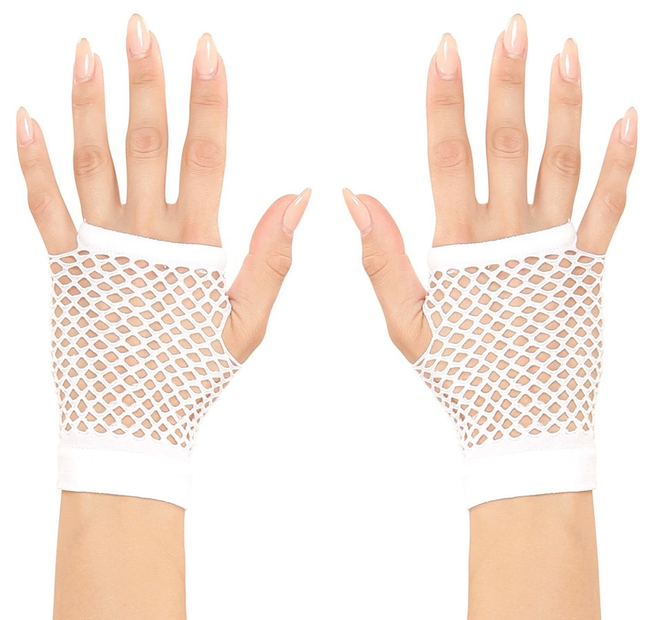 Beyaz Renk Kısa Boy Fileli Örgü Eldiven ( Lisinya )