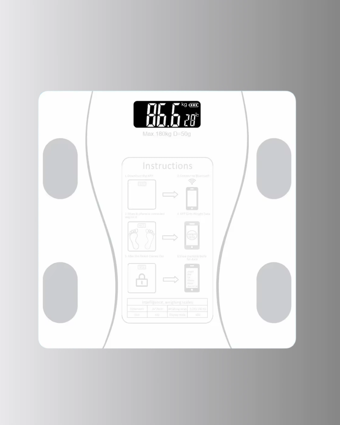 Bluetooth Akıllı Tartı – 8 Fonksiyonlu Dijital Baskül, 180 Kg Kapasiteli ( Lisinya )