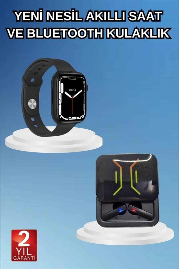 Bluetooth Bağlantılı Kablosuz Kulaklık Ve Yeni Nesil Akıllı Saat 5.0 Bluetooth ( Lisinya )