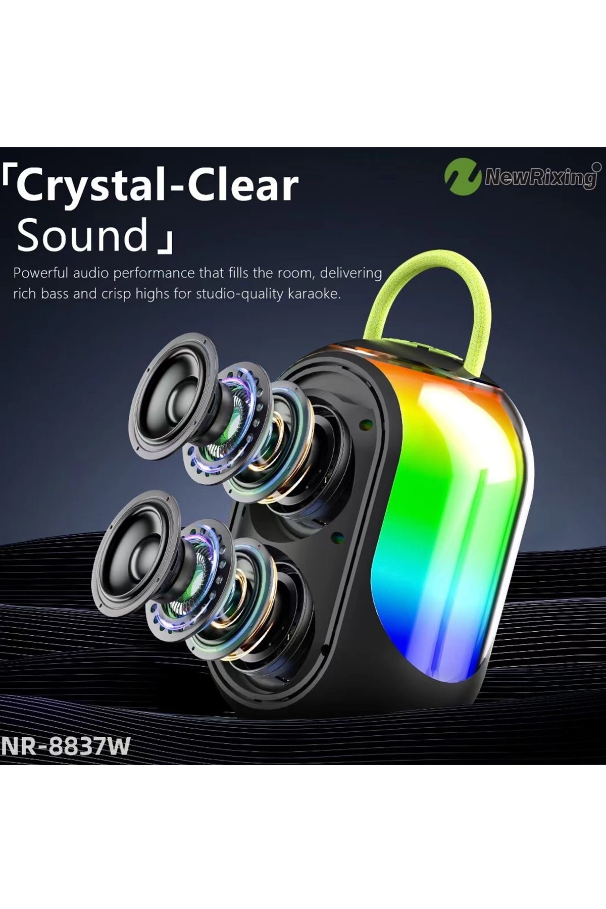 Bluetooth Çift Mikrofonlu Kablosuz Karaoke Rgb Işıklı Yüksek Sesli Müzik 4 Ses Degıstırme ( Lisinya )