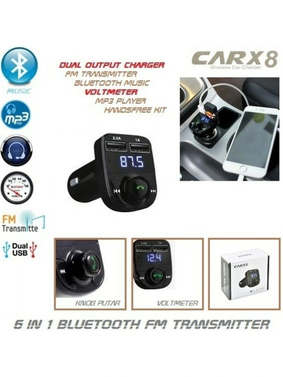 Bluetooth Fm Transmitter Car X8 ( Lisinya ) Bluetooth Fm Transmitter Car X8 ( Lisinya )