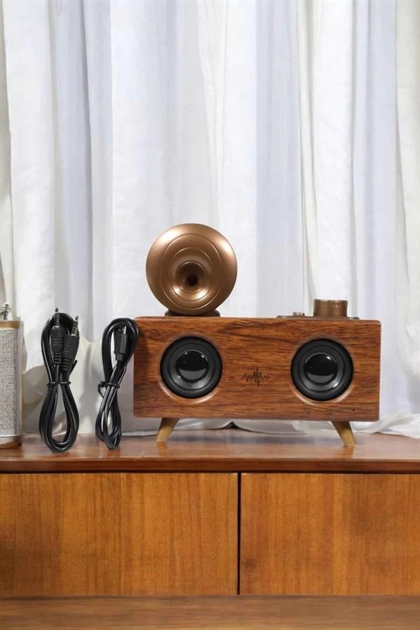 Bluetooth Hoparlör Ahşap Klasik Retro Gramofon Bluetooth Müzik Kutusu ( Lisinya )