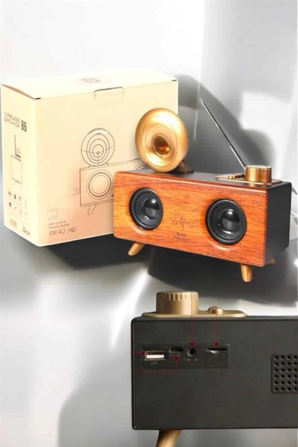 Bluetooth Hoparlör Ahşap Klasik Retro Gramofon Bluetooth Müzik Kutusu ( Lisinya )