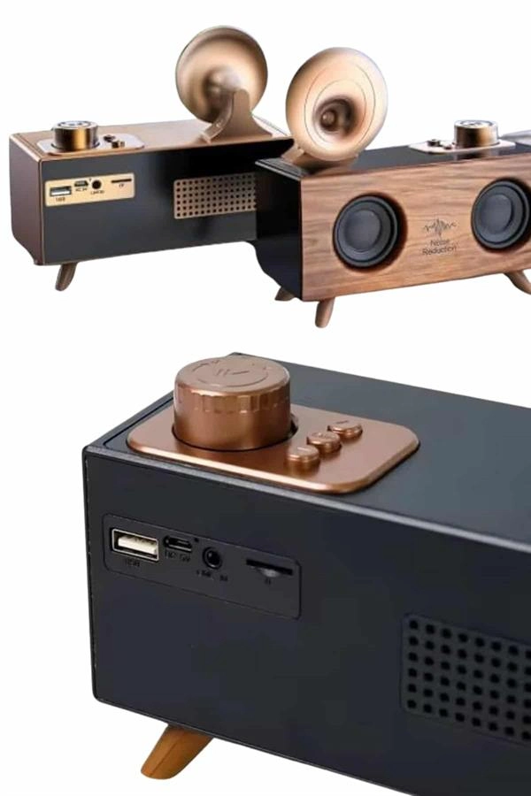 Bluetooth Nostalji Speaker Radyo Gramofon Ahşap Renk Vintage ( Lisinya )