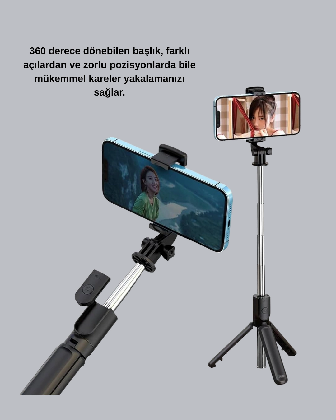 Bluetooth Selfie Çubuğu – 360° Dönebilen Başlık, Kablosuz Bağlantı ( Lisinya )