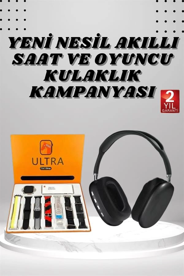 Boyun Bantlı Kulaklık Ve 7 Kordonlu Yeni Nesil Akıllı Saat Kampanyası Yüksek Ses Kaliteli ( Lisinya )