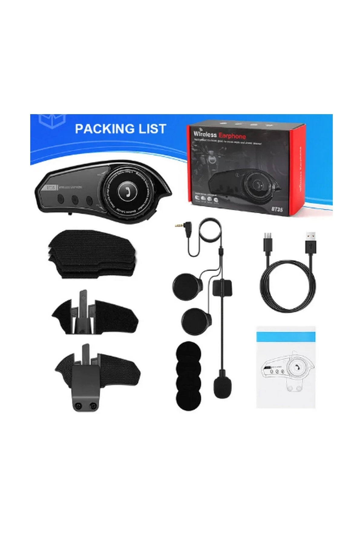 Bt35 Kask Kulaklık Bluetooth 5.0 Motosiklet Interkom Su Geçirmez Kablosuz Kulaklık ( Lisinya )