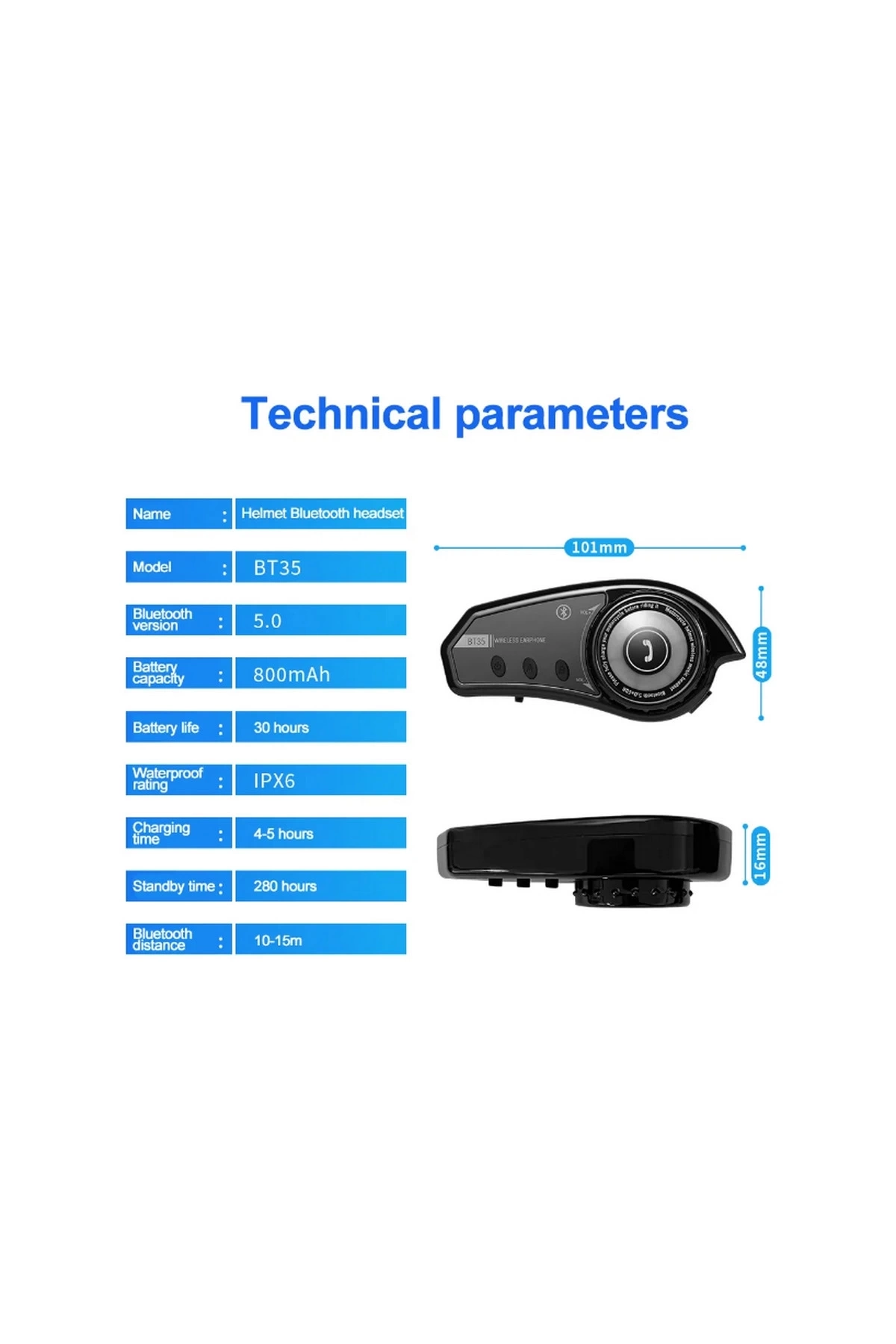 Bt35 Kask Kulaklık Bluetooth 5.0 Motosiklet Interkom Su Geçirmez Kablosuz Kulaklık ( Lisinya )