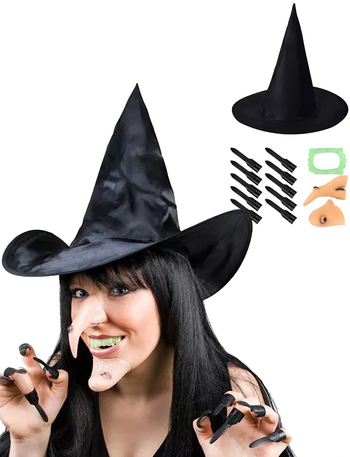 Cadı Kostüm Seti - Cadı Şapkası, Cadı Tırnakları, Cadı Burnu, Cadı Çenesi, Cadı Dişi ( Lisinya ) Cadı Kostüm Seti - Cadı Şapkası, Cadı Tırnakları, Cadı Burnu, Cadı Çenesi, Cadı Dişi ( Lisinya )