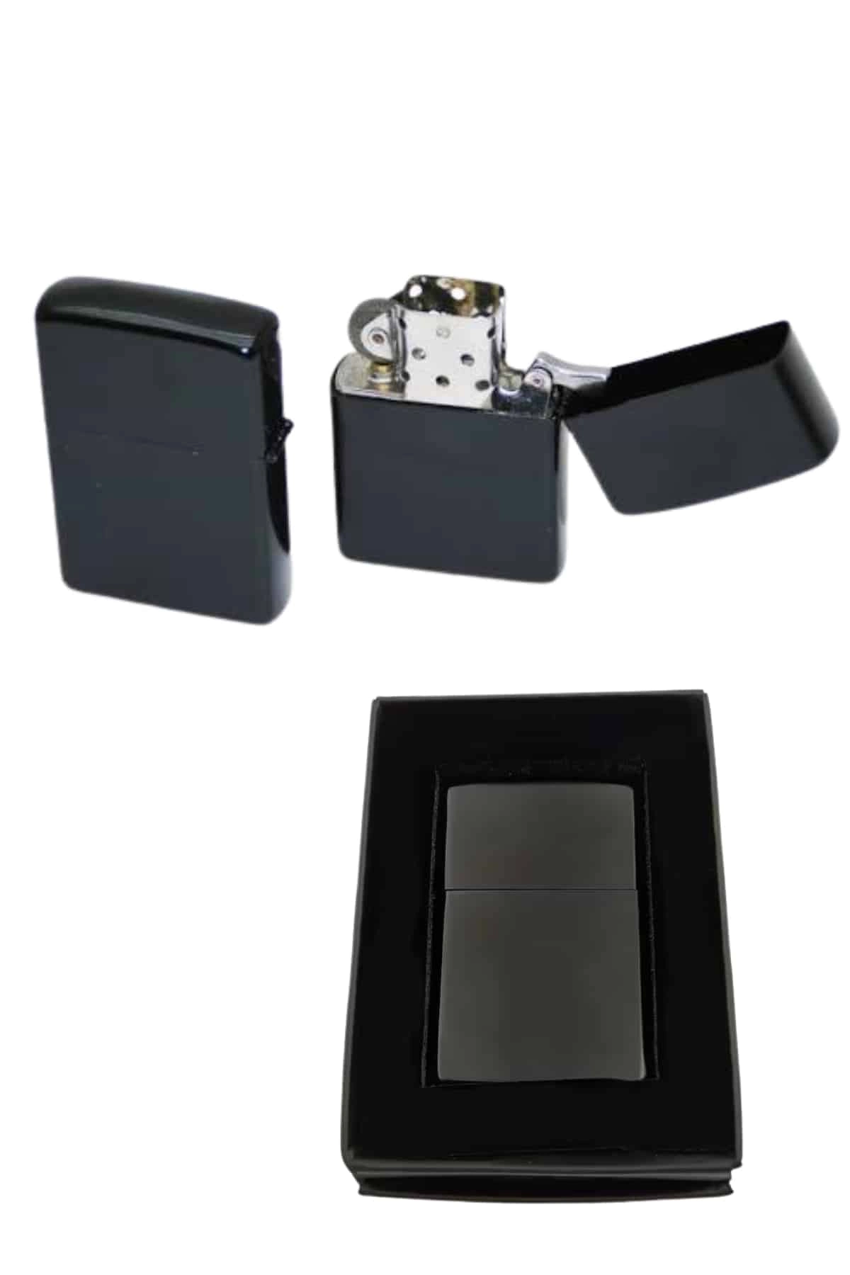 Çakmak Parlak Siyah  Benzinli Çakmak Cep Boy Doldurulabilir ( Lisinya )