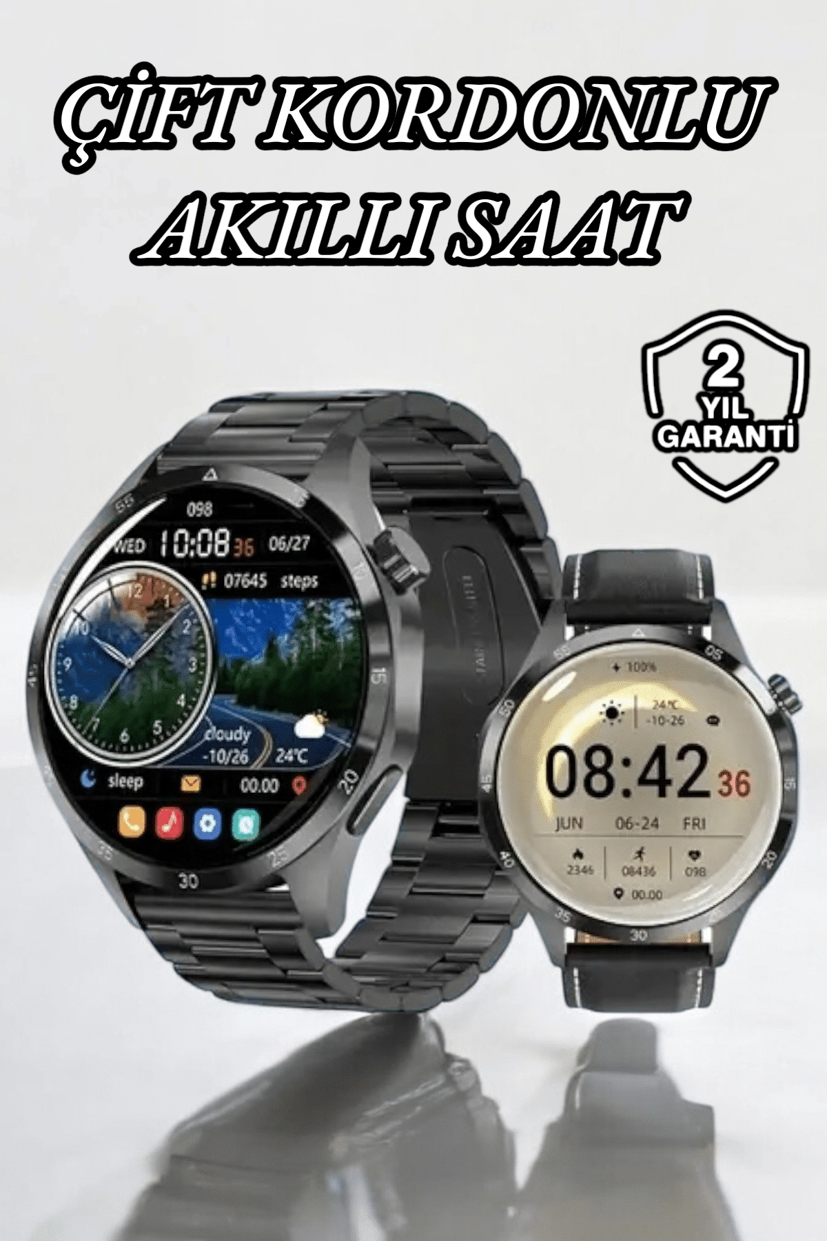 Çift Kordonlu Yüksek Çözünürlüklü Akıllı Saat Uyku İzleyici & Spor Modları ( Lisinya )