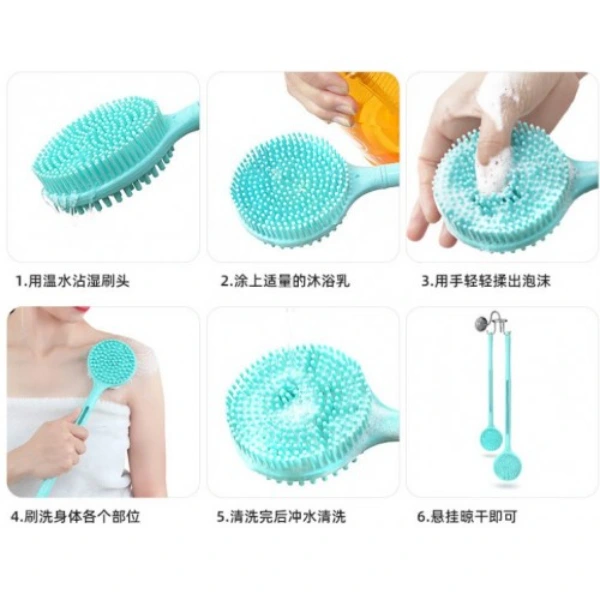 Çift Taraflı Silikon Uzun Saplı Banyo Fırçası ( Lisinya )