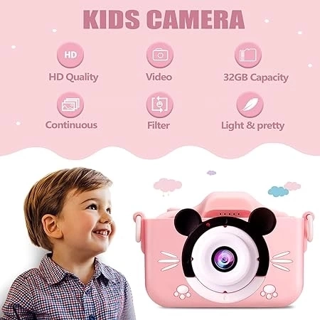 Çocuk Dijital Fotoğraf Makinası 20 Mp Video Kaydedici 2.0 İnç Çift Kameralı ( Lisinya )