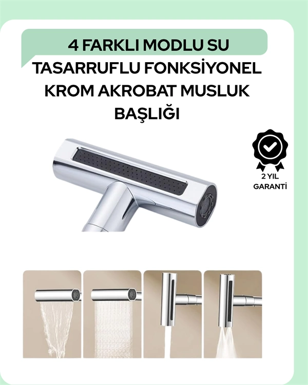 Çok Fonksiyonlu Musluk Başlığı | 4 Su Modu | Geniş Uyumlu Adaptör Seti | Mutfak Ve Banyo Uyumlu ( Lisinya )