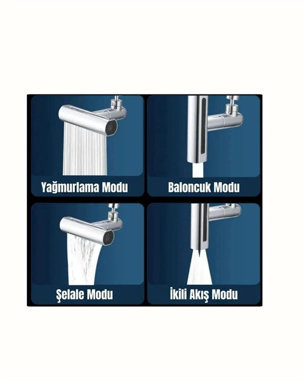 Çok Fonksiyonlu Musluk Başlığı | 4 Su Modu | Geniş Uyumlu Adaptör Seti | Mutfak Ve Banyo Uyumlu ( Lisinya )