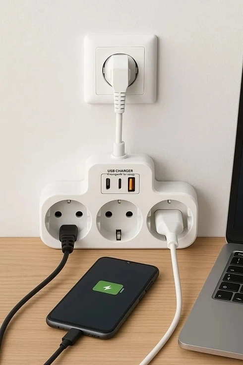 Çoklu Kablolu Priz Yüksek Gerilim Korumalı 3’lü Priz 1x Usb 2x Type-c Çıkışlı Grup Priz Çoğaltıcı Siyah ( Lisinya )