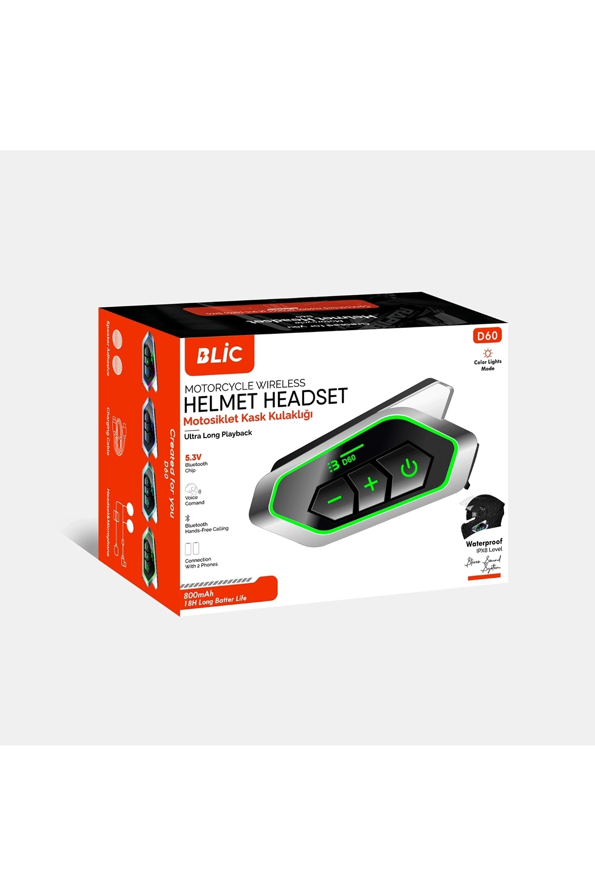 D60 Motor Kask Kulaklık Rgb Modlu Motosiklet Kulaklık Su Geçirmez 5.3 Bluetooth Intercom ( Lisinya )