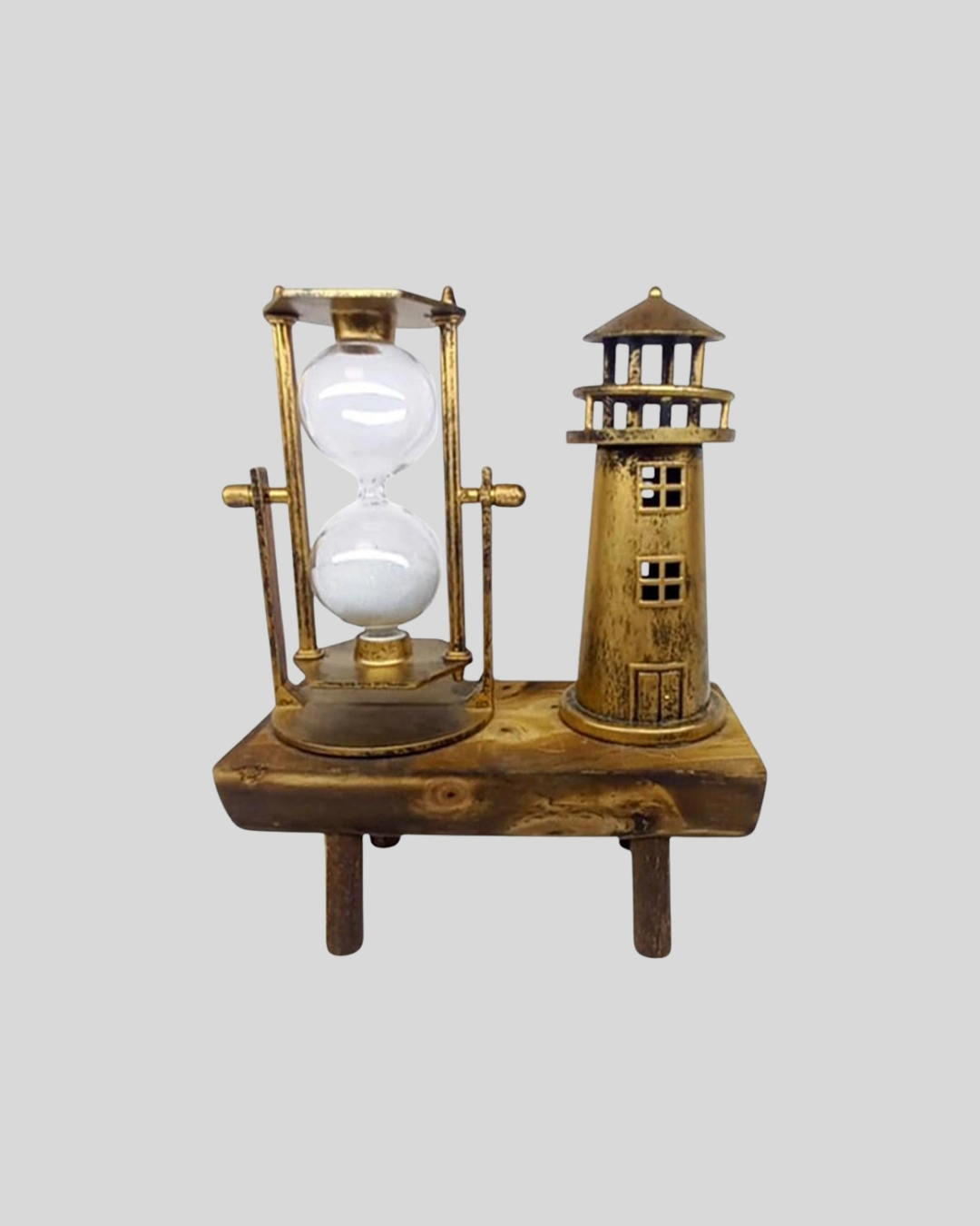 Dekoratif Ahşap Kum Saati Ve Deniz Feneri Figürlü Masa Süsü – Şık Ve Fonksiyonel Tasarım ( Lisinya )