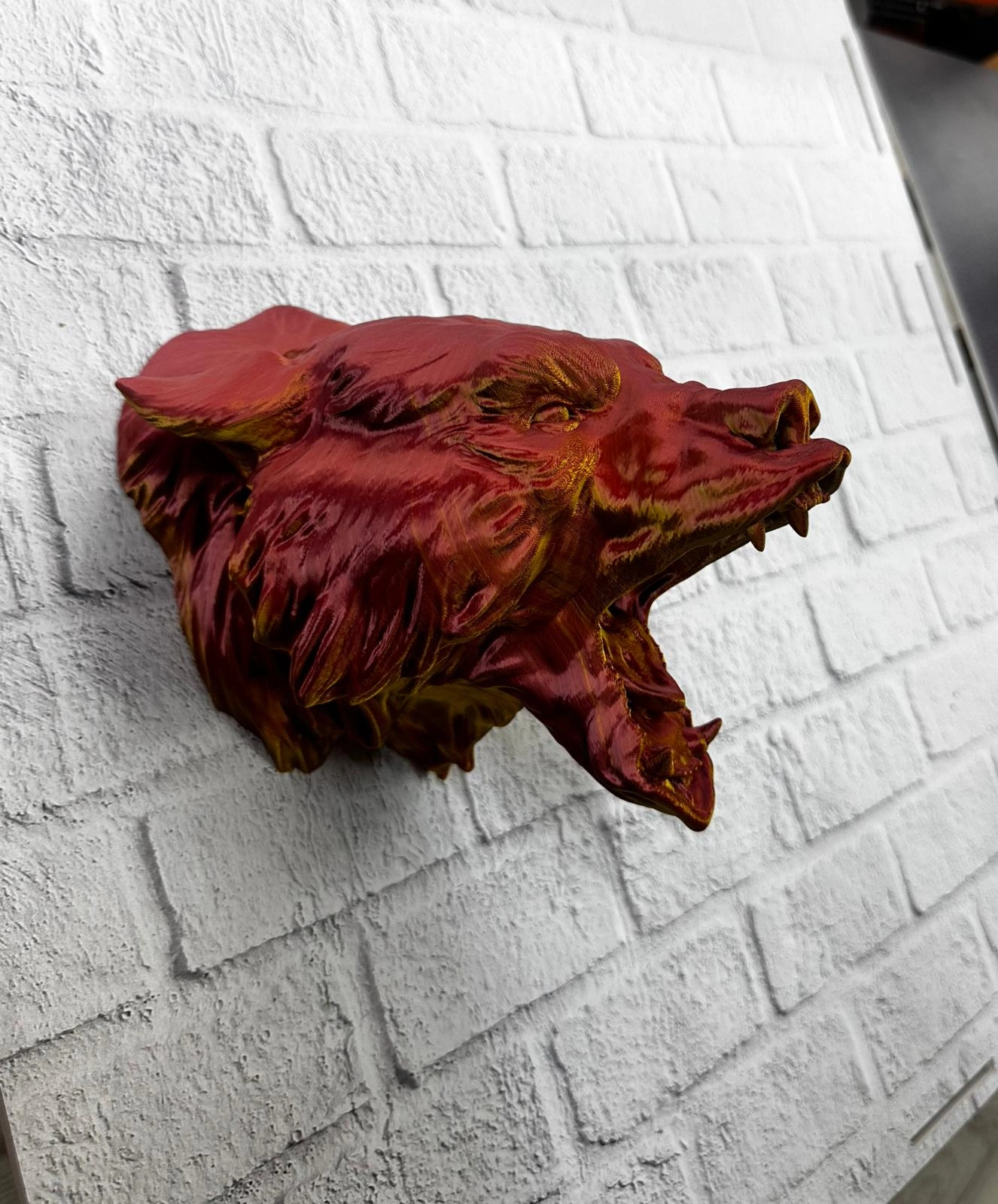Dekoratif Asılabilir Jaguar Başı 3d Duvar Heykeli Gold Red 20x16 Cm ( Lisinya )