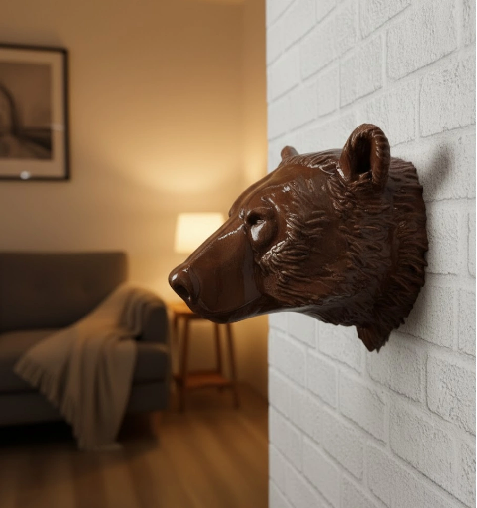 Dekoratif Ayı Duvar Heykeli Asılabilir Hediyelik 25x19 Cm ( Lisinya )