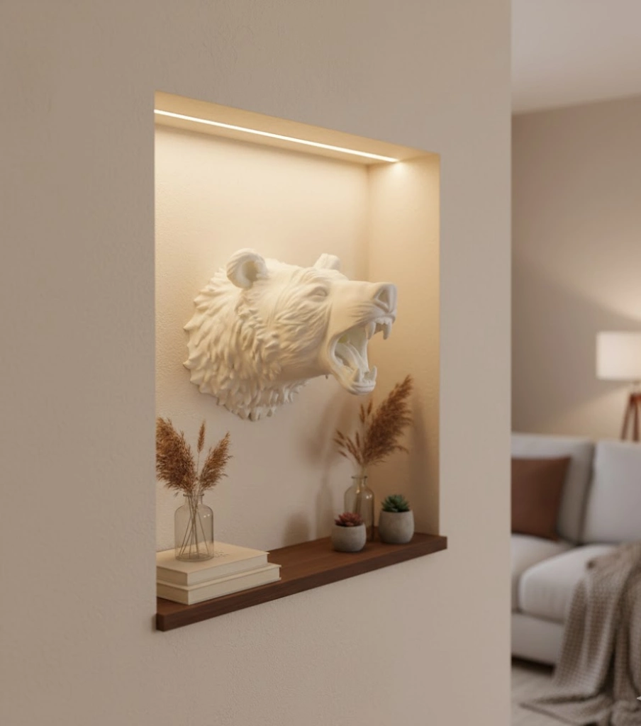 Dekoratif Beyaz Ayı Duvar Heykeli Asılabilir Hediyelik 25x19 Cm ( Lisinya )