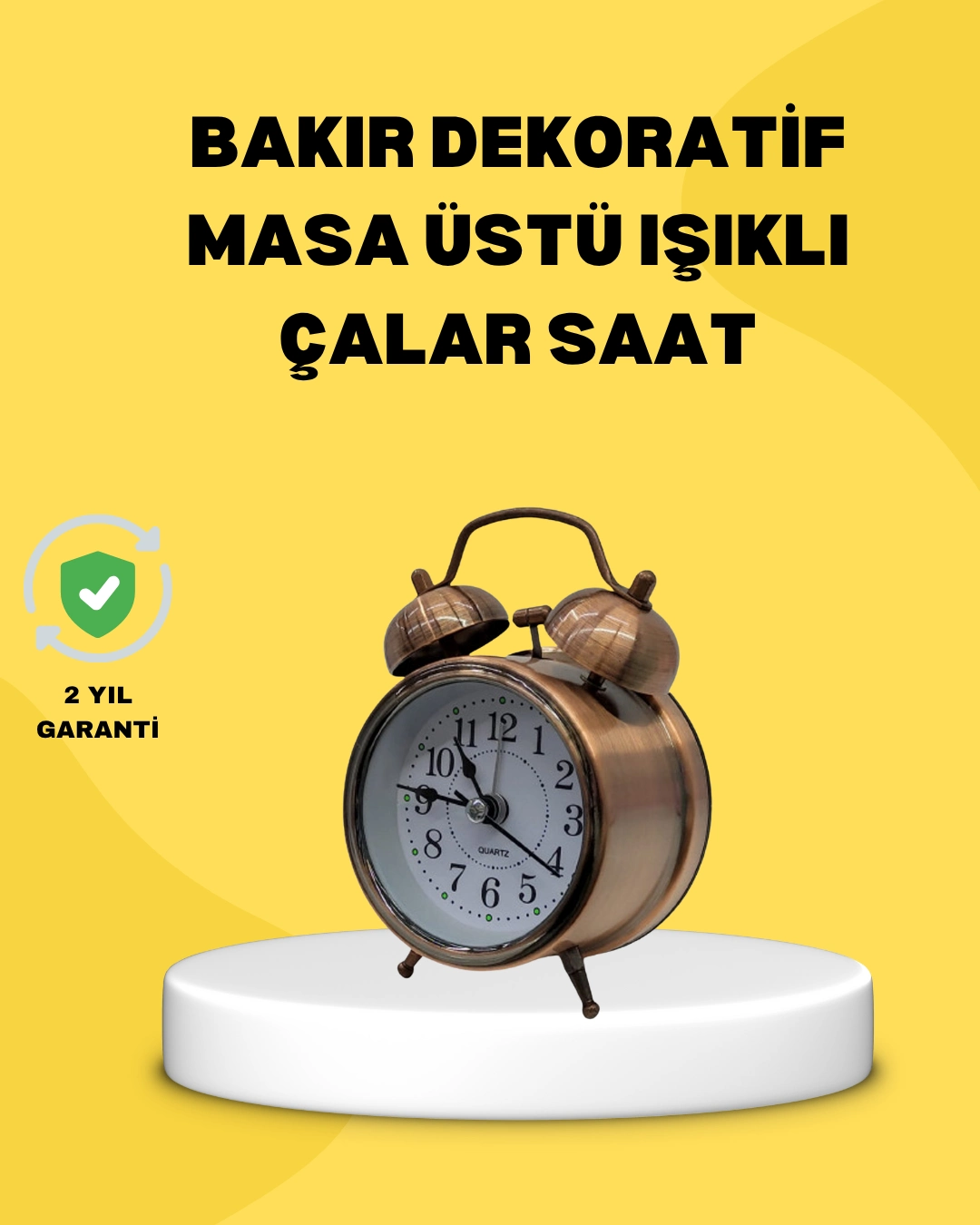 Dekoratif Bronz Renk Metal Alarmlı Masa Üstü Saat Klasik Tasarım ( Lisinya )