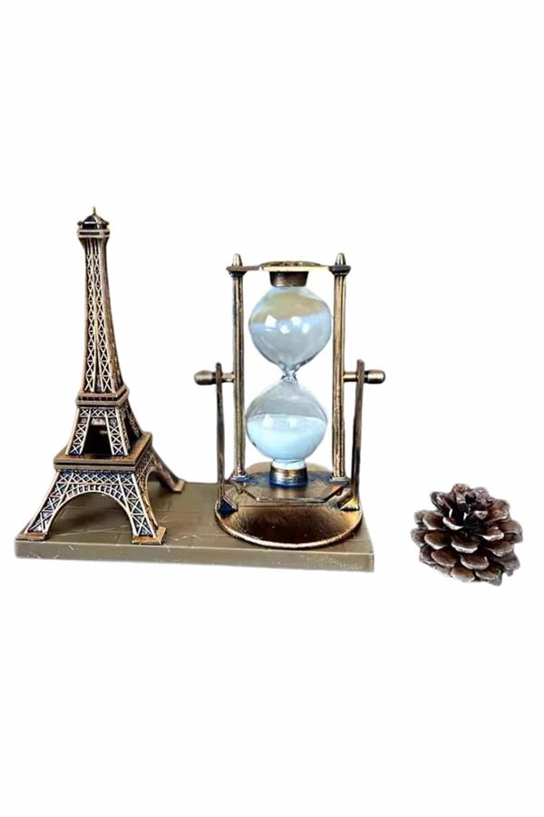 Dekoratif Eyfel Kulesi Ve Kum Saati Vintage Tarzı Masa Süsü Biblo ( Lisinya )