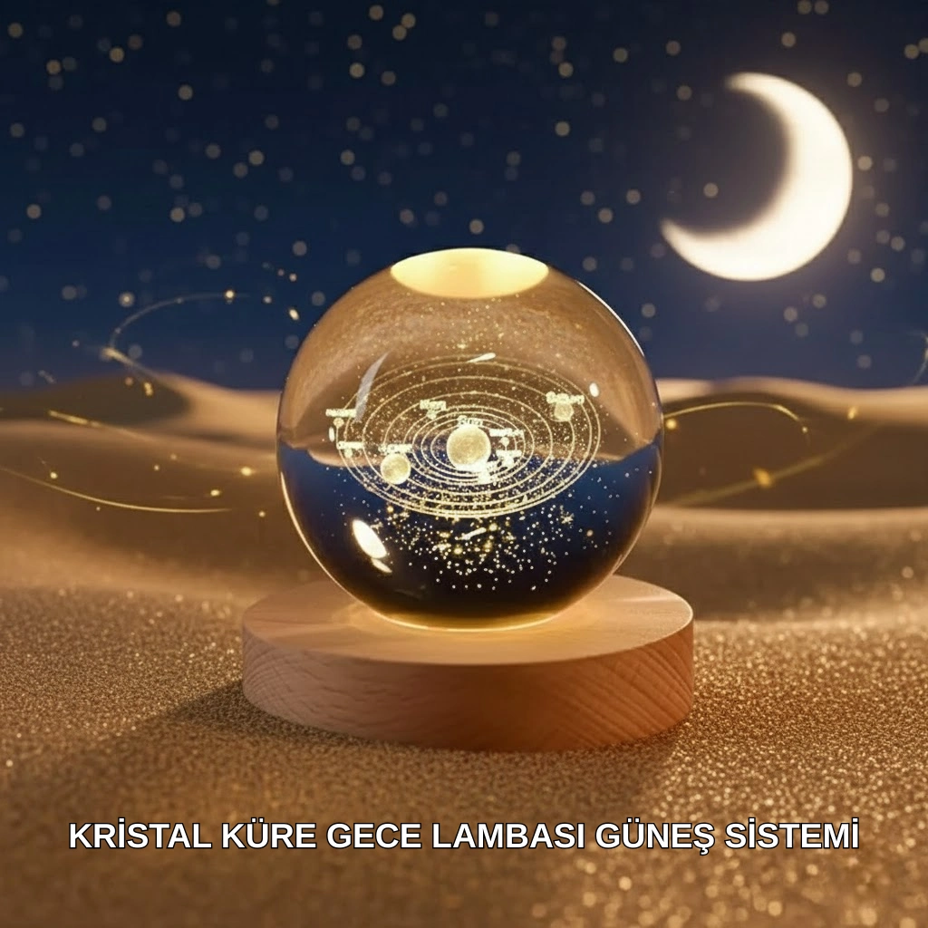 Dekoratif Led Kristal Küre Ahşap Altlıklı Şık Gece Lambası ( Lisinya )
